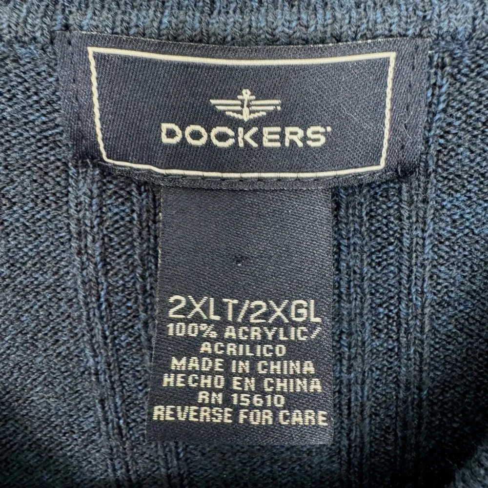 Dockers Polo Sweater Mens 2XLT Navy‎ Blue Ribbed Long Sleeve Knit Button Collar